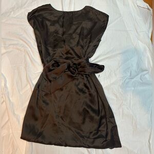 Talbots Brown Silk Belted Cap-Sleeve Dress